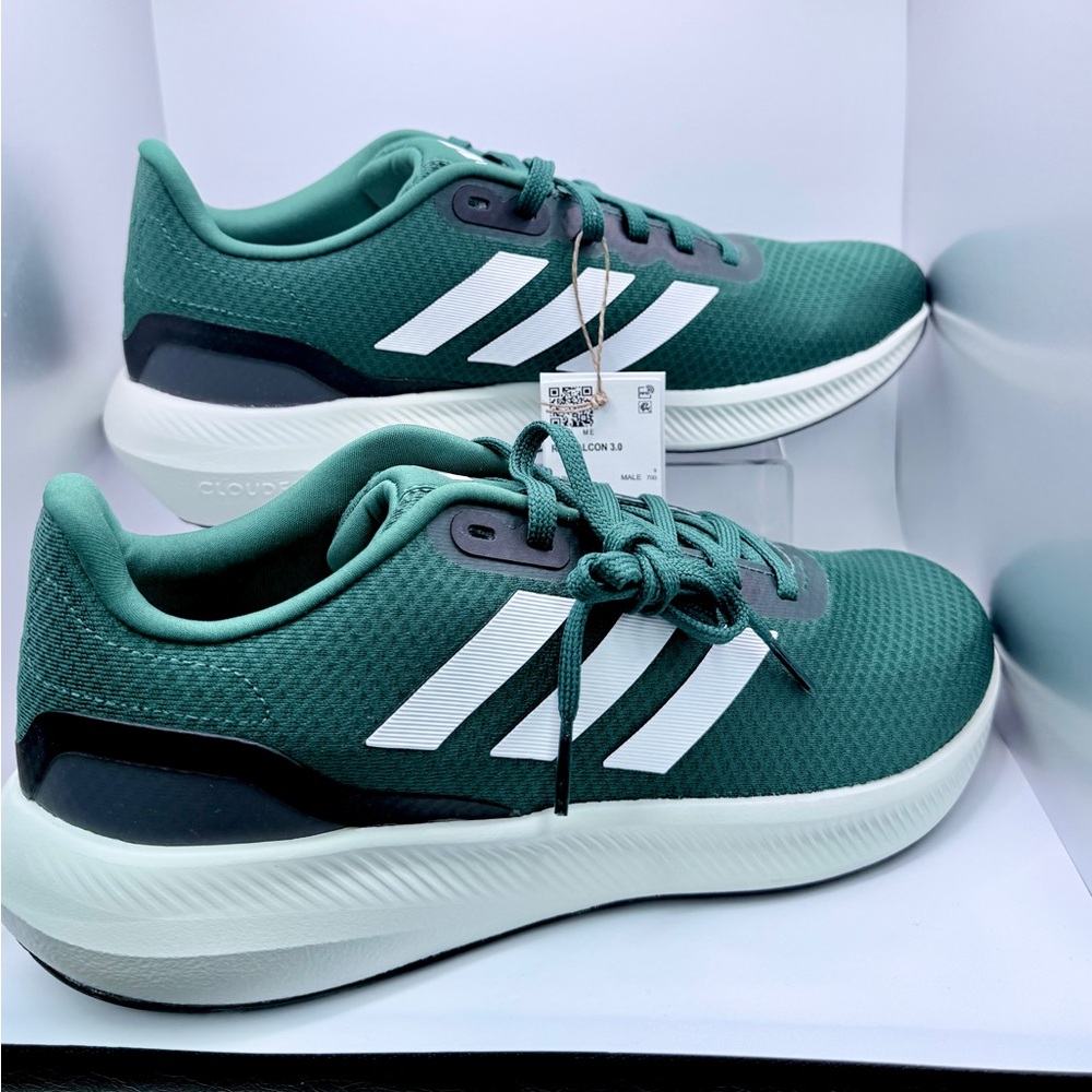 Adidas Forest Green and White Running Shoes. Runfalcon 8.5M/9.5W